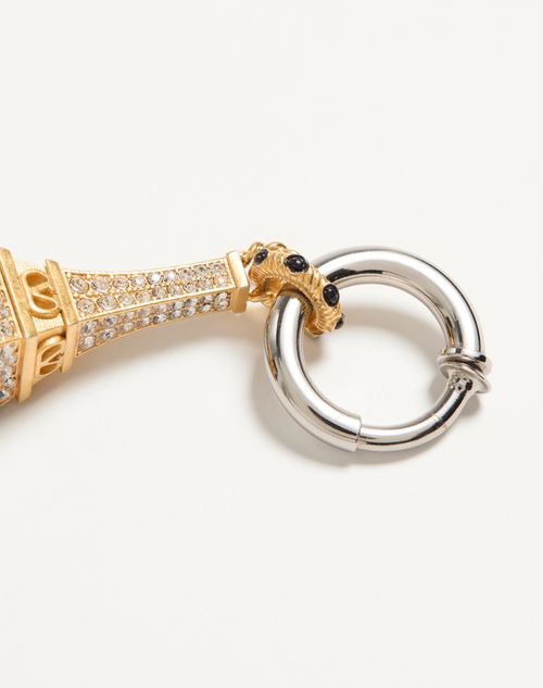 Valentino Garavani - Chez Valentino Single Earring In Metal And Swarovski® Rhinestones - Palladium/antique Brass - Man - Jewelry